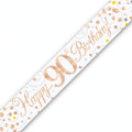 Oaktree Sparkling Fizz 90th Birthday Banner in rose gold and white, 9ft long