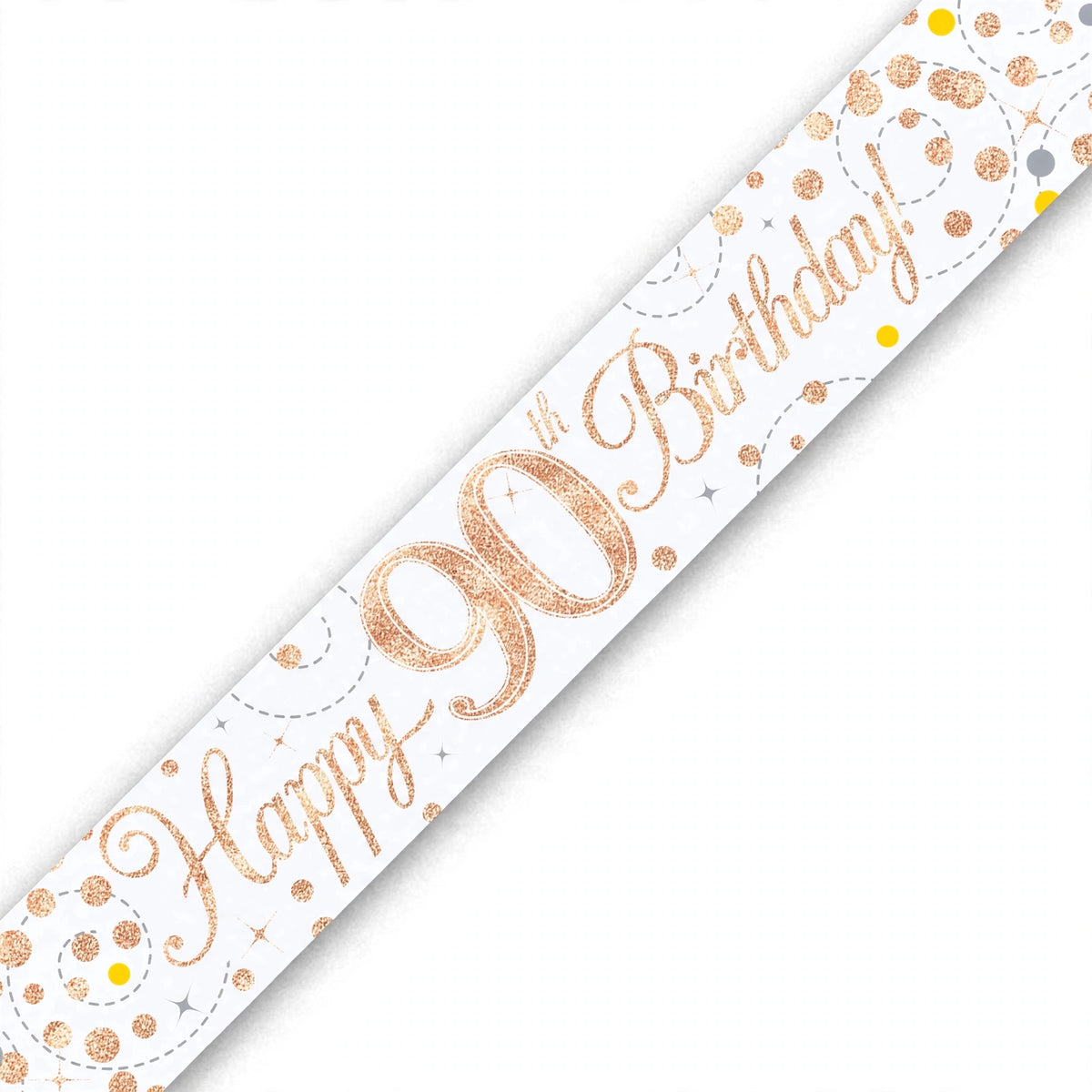 Oaktree Sparkling Fizz 90th Birthday Banner in rose gold and white, 9ft long