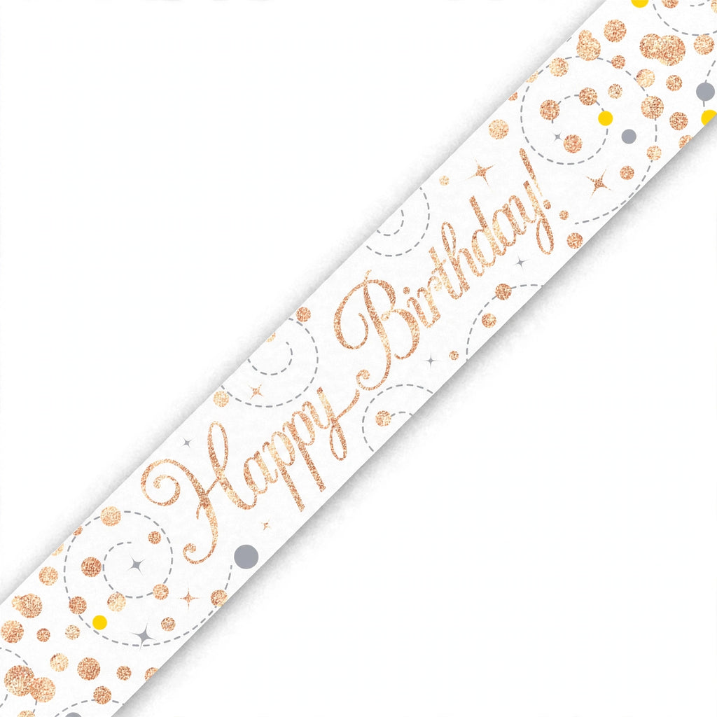 Oaktree Sparkling Fizz Happy Birthday Banner in rose gold and white, 9ft long