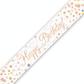 Oaktree Sparkling Fizz Happy Birthday Banner in rose gold and white, 9ft long