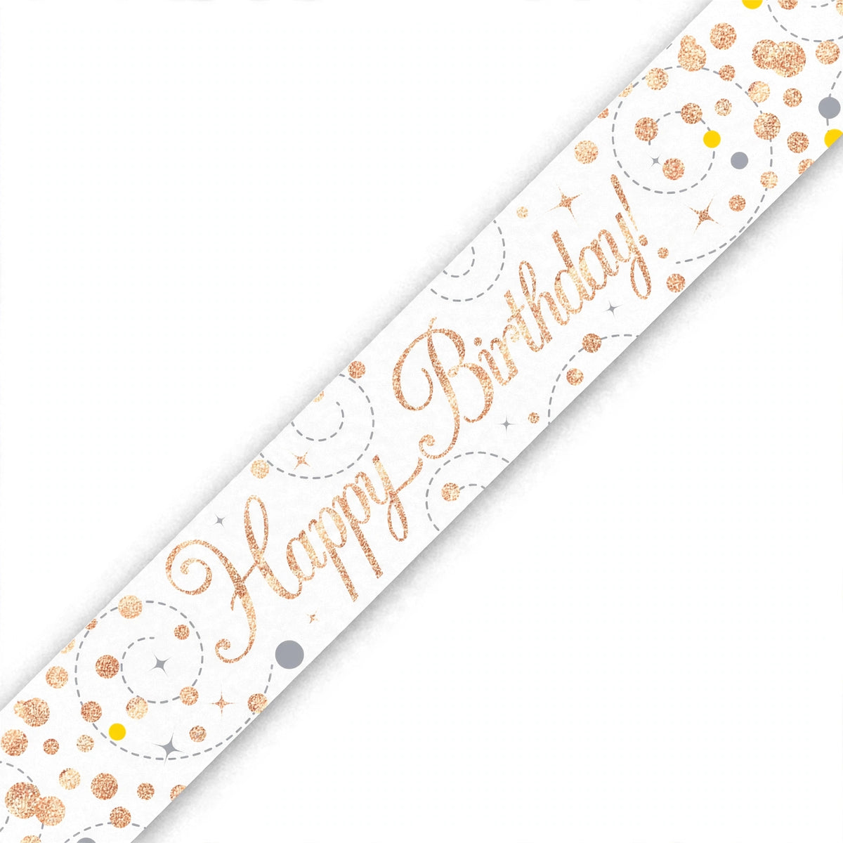 Oaktree Sparkling Fizz Happy Birthday Banner in rose gold and white, 9ft long