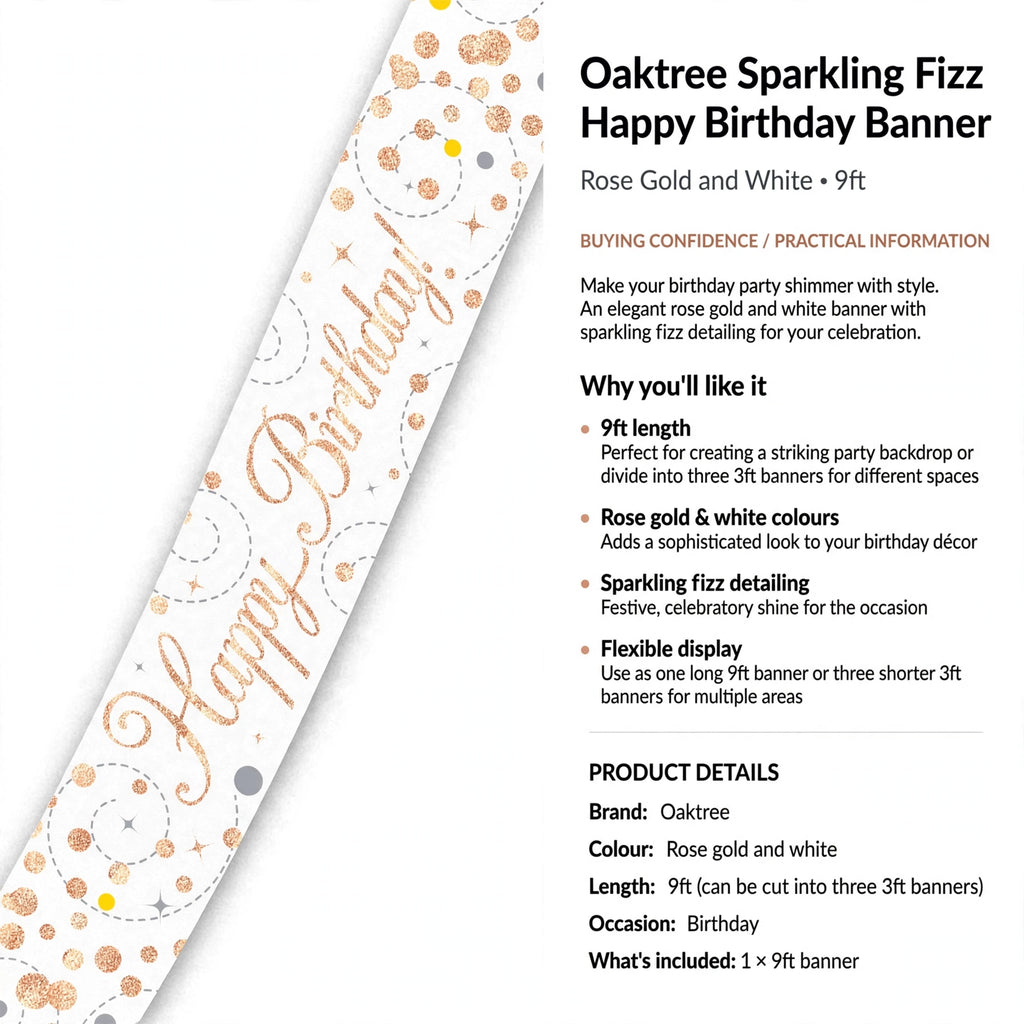 Banner can be used as one 9ft piece or divided into three 3ft banners for decoration