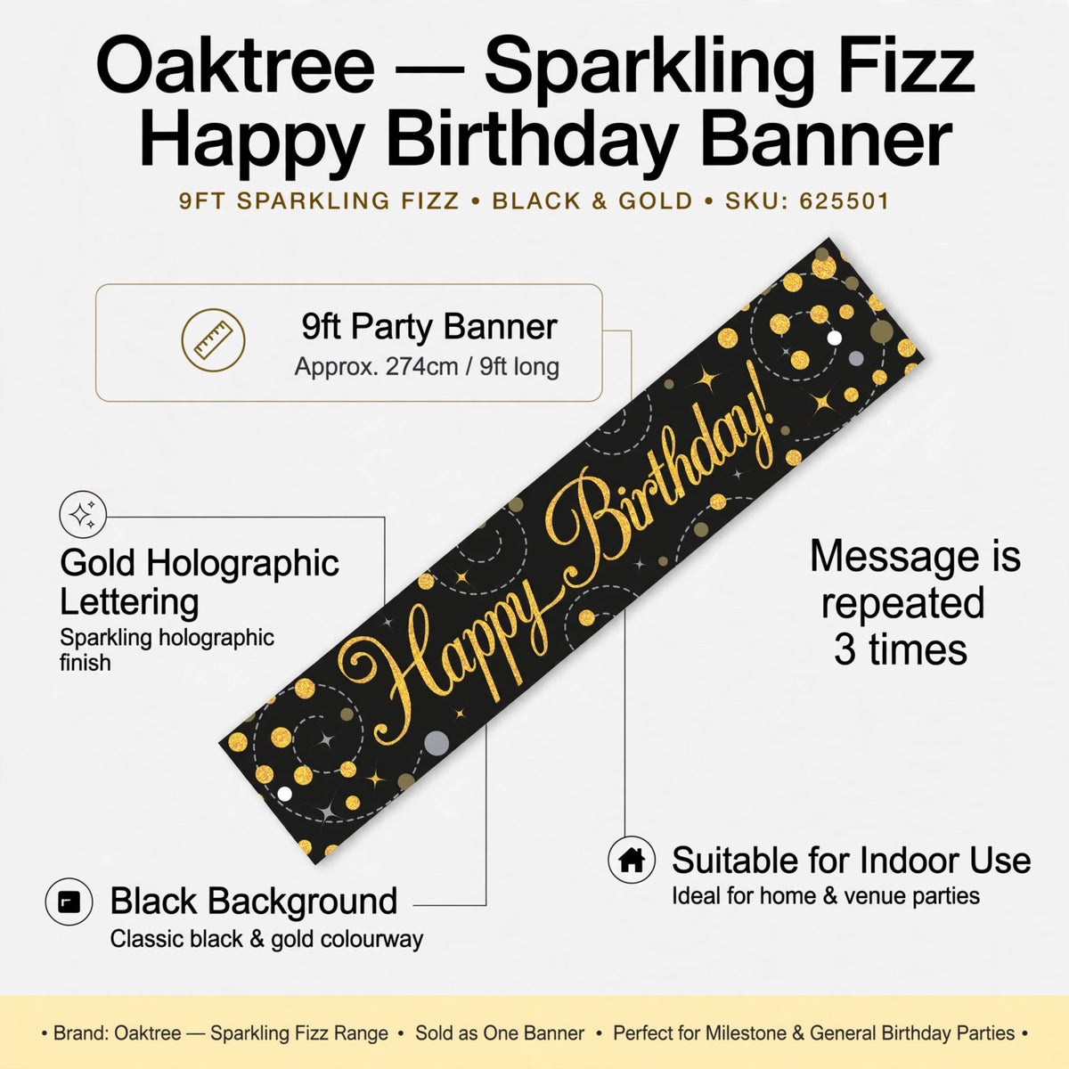 Features of the 9ft Sparkling Fizz Happy Birthday Banner