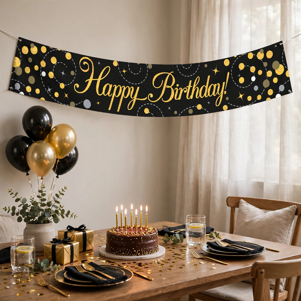 9ft Happy Birthday banner displayed at a birthday party