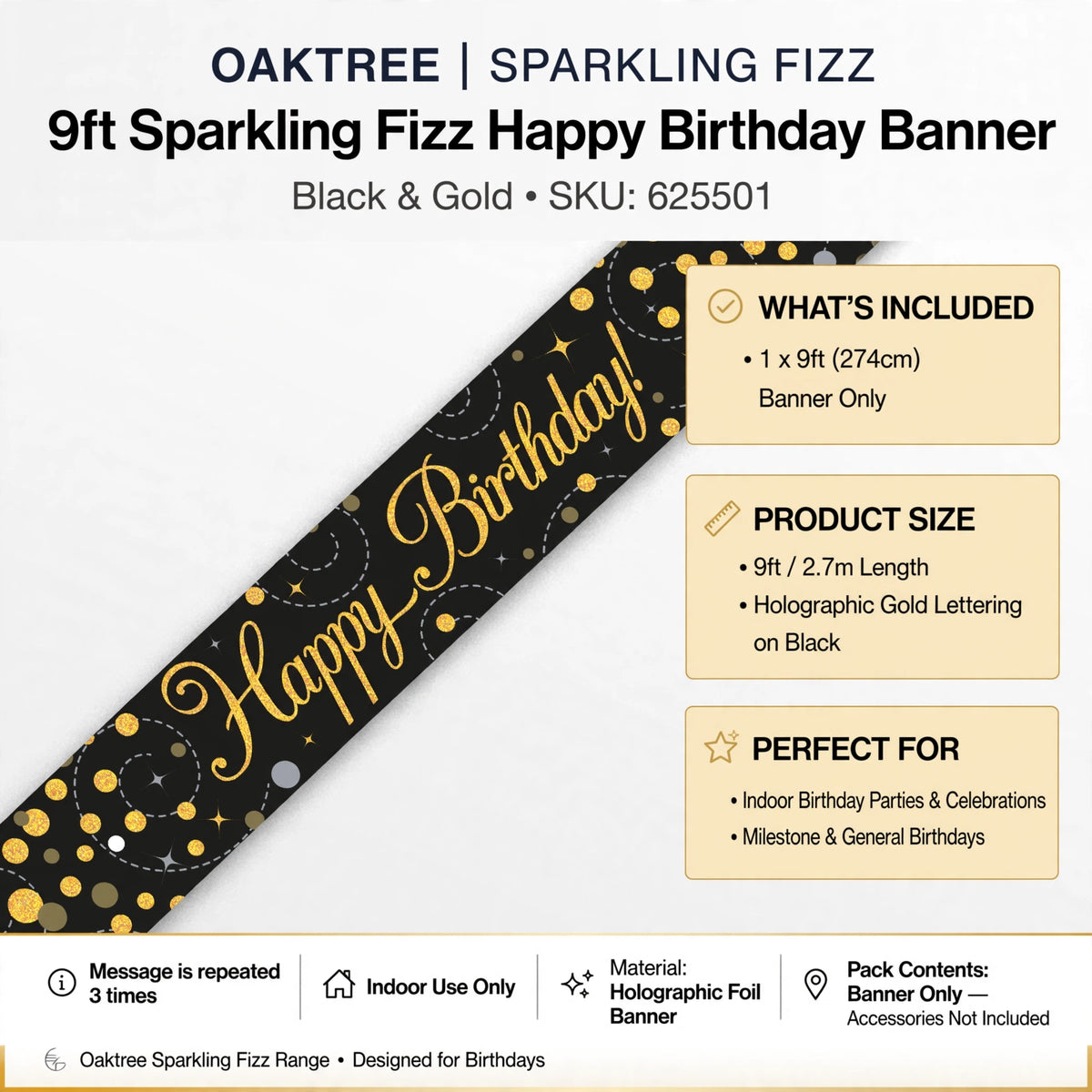 Happy Birthday banner suitable for indoor celebrations