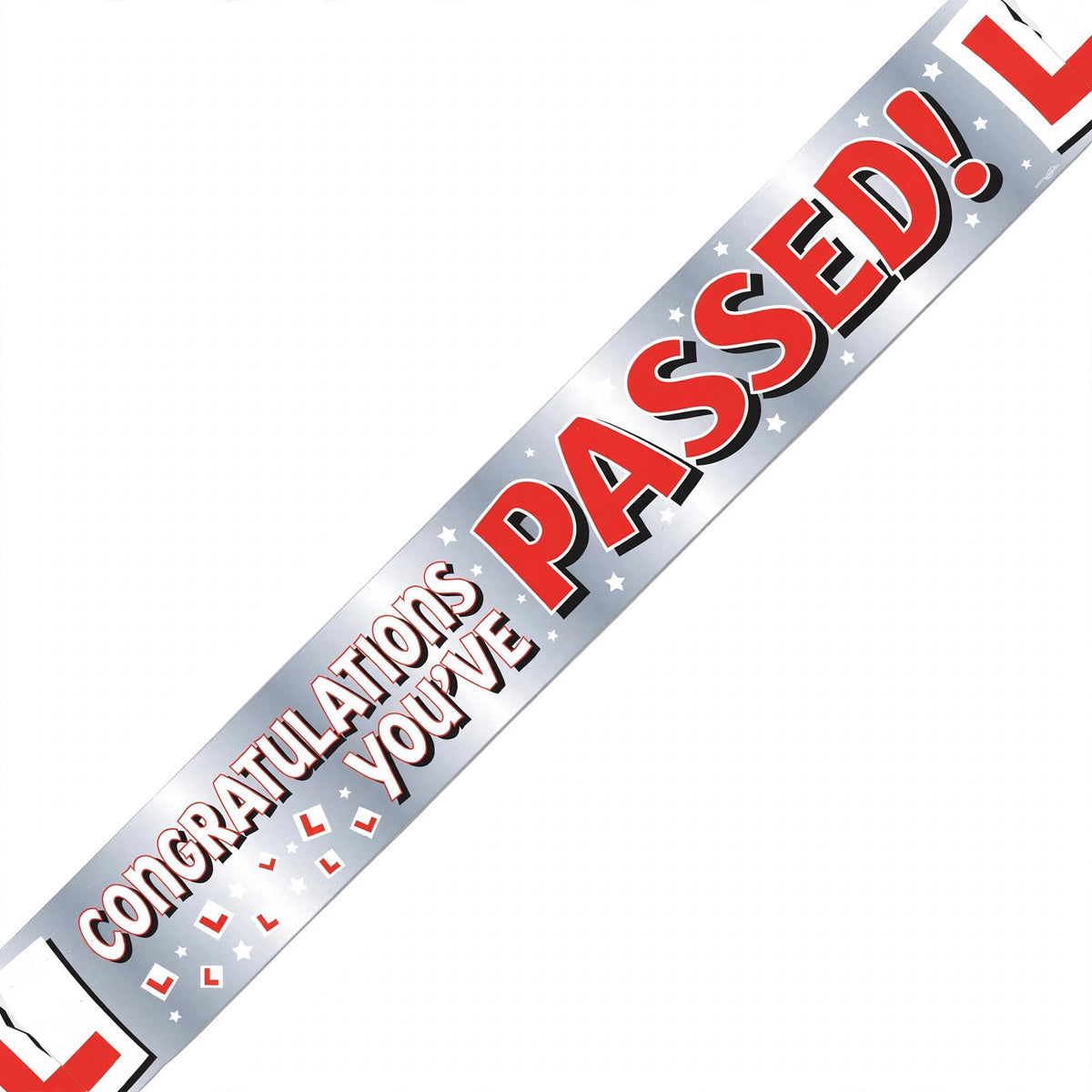 Close-up of colourful You've Passed Your Driving Test text on paper banner