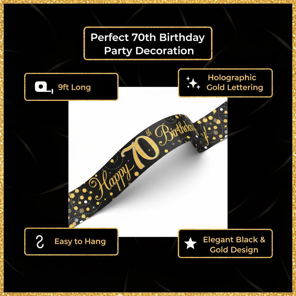 9ft Happy 70th Birthday Banner Infographic