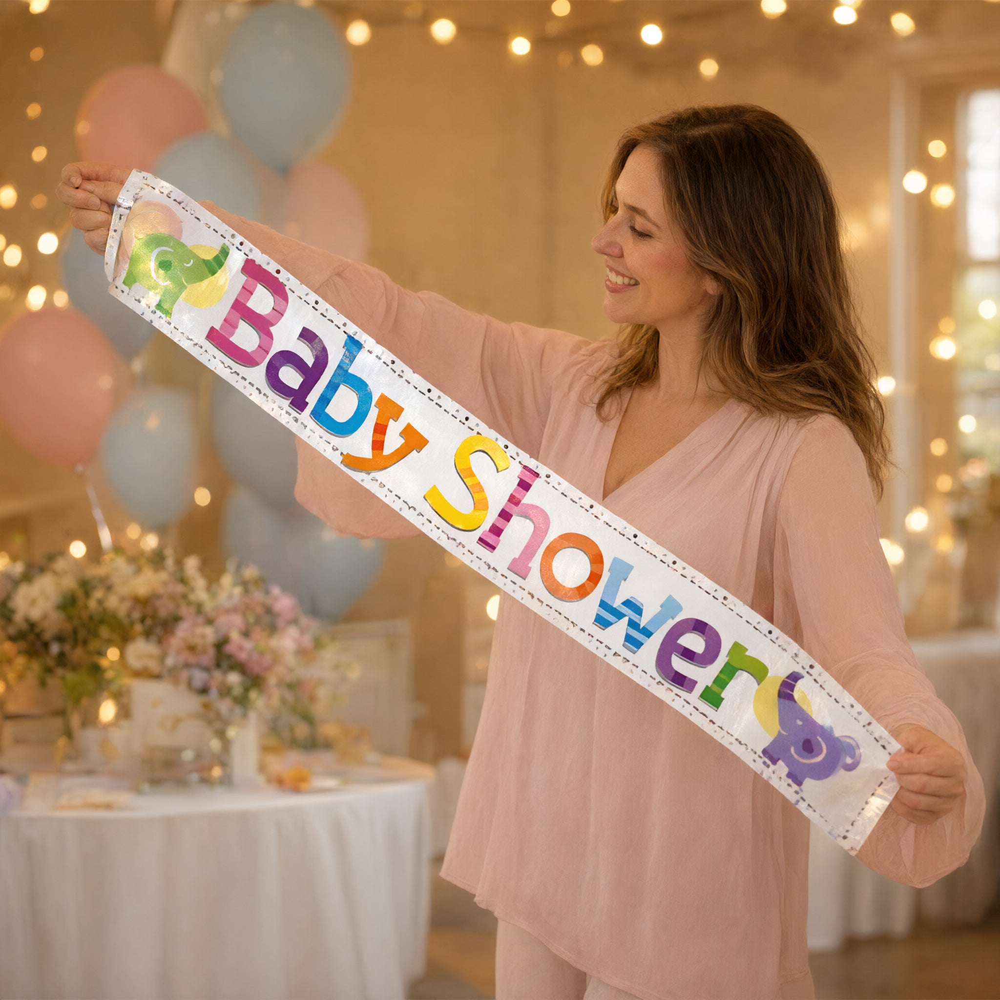 Multi-Colour Baby Shower Elephants Banner 9ft