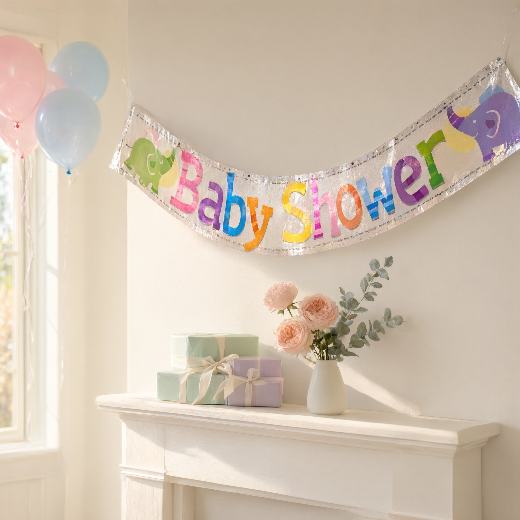 Multi-Colour Baby Shower Elephants Banner 9ft
