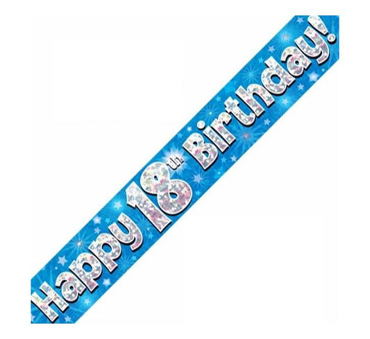 9ft Blue Holographic 18th Birthday Banner