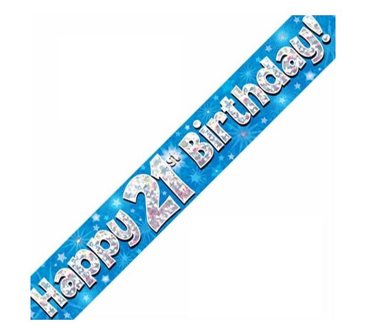 9ft Blue Holographic 21st Birthday Banner