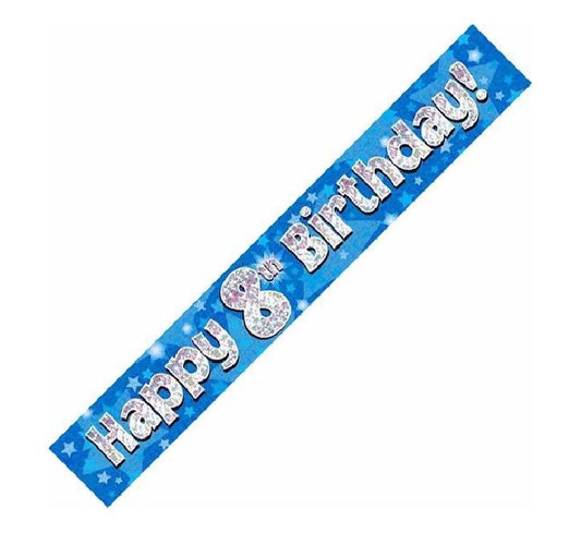 9ft Blue Holographic 8th Birthday Banner