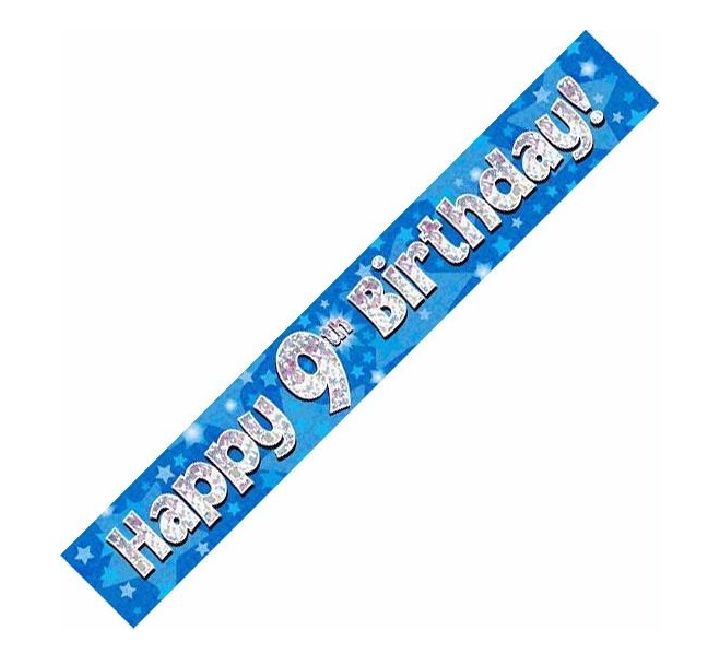 9ft Blue Holographic 9th Birthday Banner