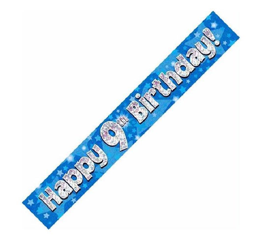 9ft Blue Holographic 9th Birthday Banner