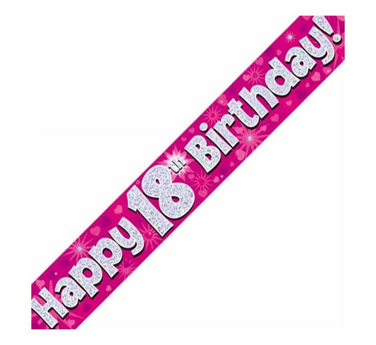 9ft Pink Holographic 18th Birthday Banner