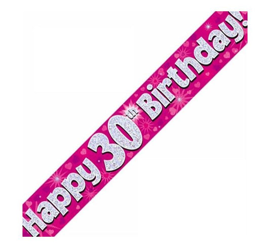 9ft Pink Holographic 30th Birthday Banner