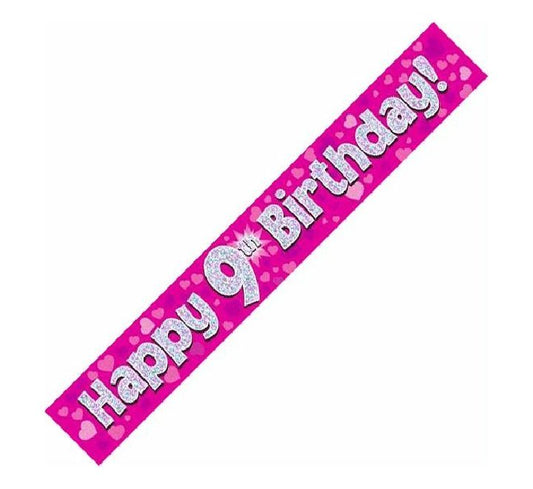 9ft Pink Holographic 9th Birthday Banner