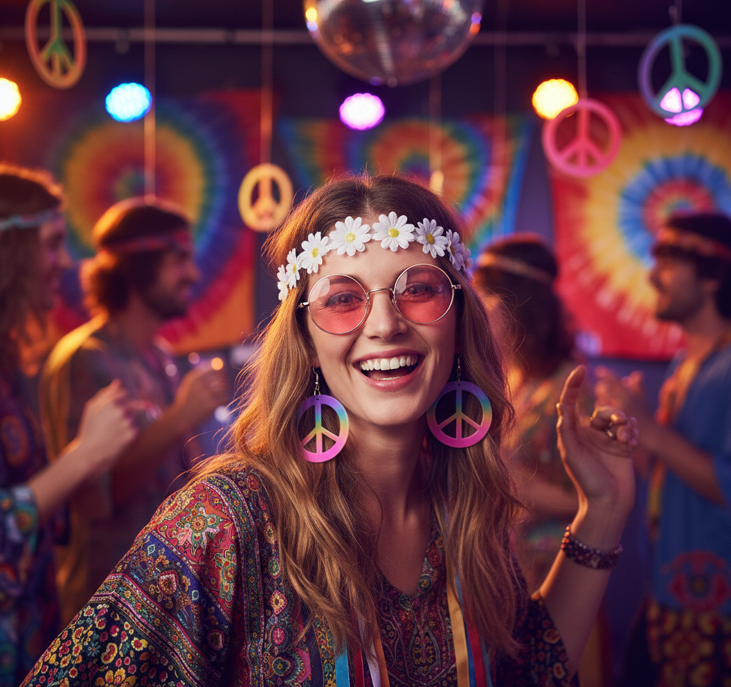 Adult Hippie Fancy Dress Set 4 Pieces | Merthyr Tydfil | Why Not Shop Online