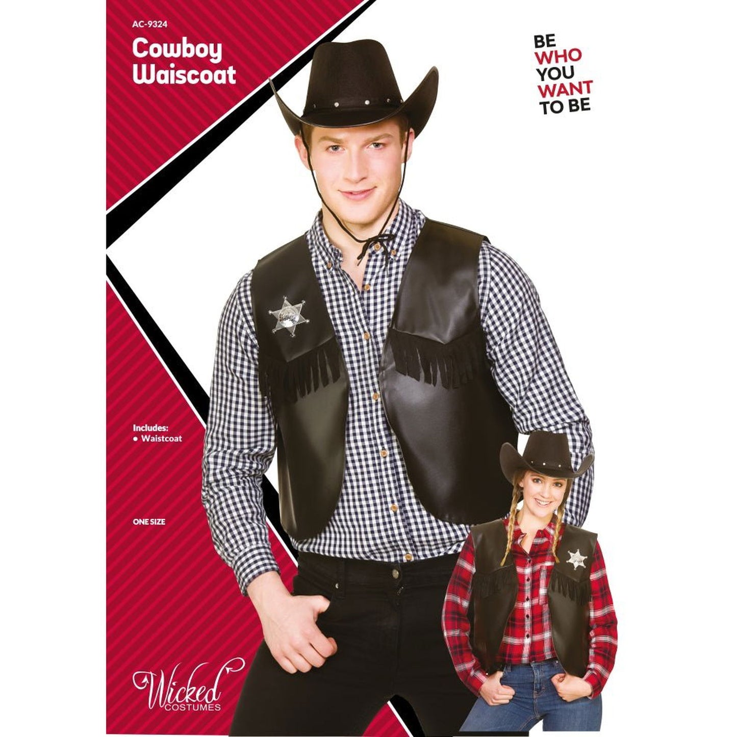 Adults Cowboy Sheriff Waistcoat Black One Size | Merthyr Tydfil | Why Not Shop Online