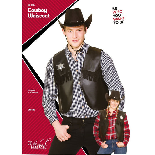 Adults Cowboy Sheriff Waistcoat Black One Size | Why Not Shop