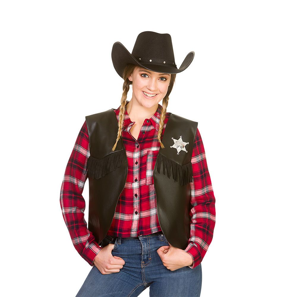 Adults Cowboy Sheriff Waistcoat Black One Size | Why Not Shop