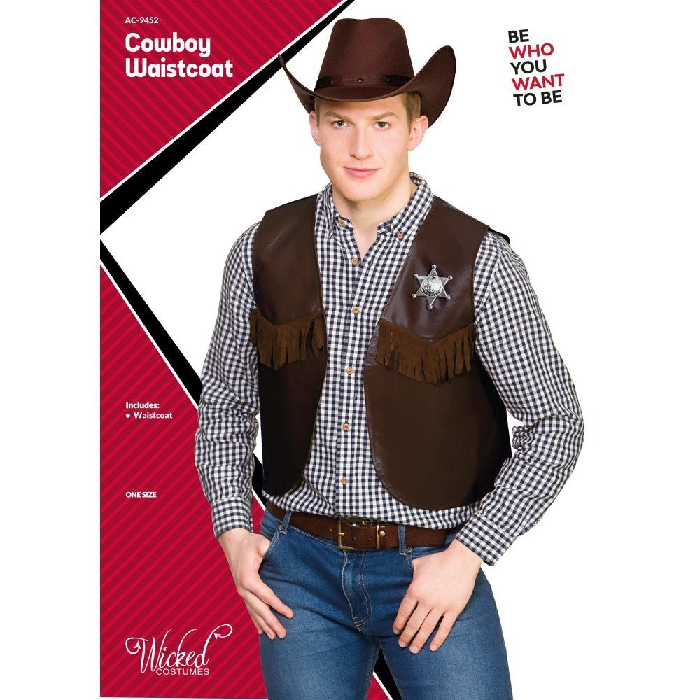 Adults Cowboy Sheriff Waistcoat Dark Brown One Size | Why Not Shop