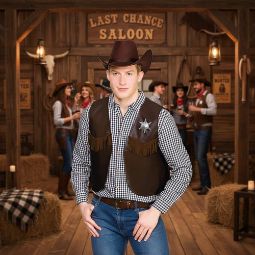 Wicked Costumes Cowboy Sheriff Waistcoat - Dark Brown - Why Not Shop