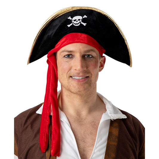 Adults Pirate Hat Black With Red Bandana | Why Not Shop