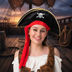 Adults Pirate Hat Black With Red Bandana - Why Not Shop