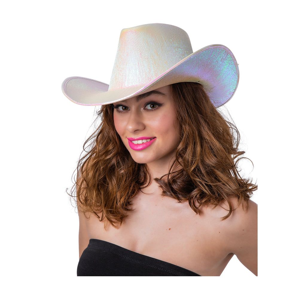 Adults Texan Cowgirl Hats White Iridescent | Why Not Shop