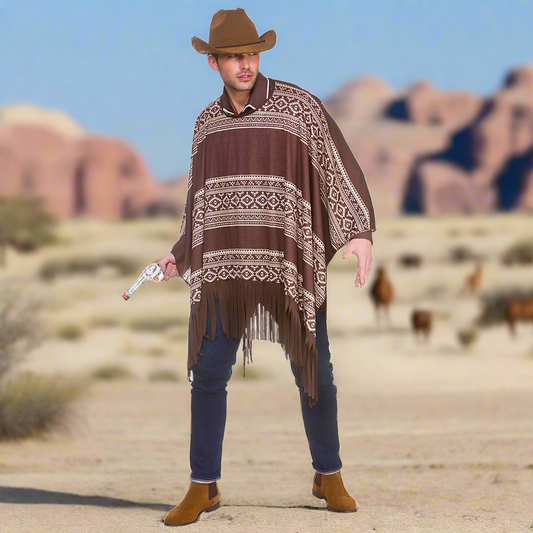 Adults Western Cowboy Ponchos Brown And White | Why Not Shop