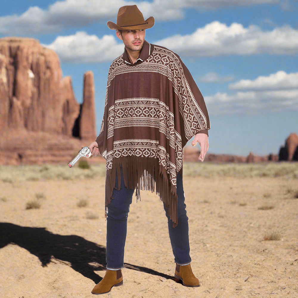 Adults Western Cowboy Ponchos Brown And White | Why Not Shop