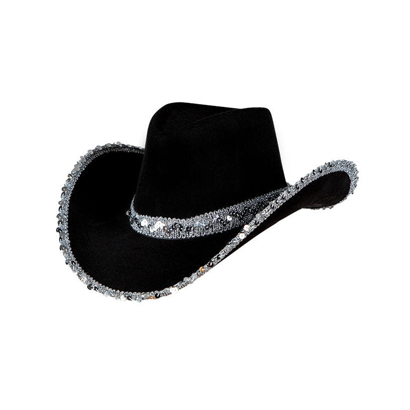Adults Cowboy Hats Black with Silver Sequins