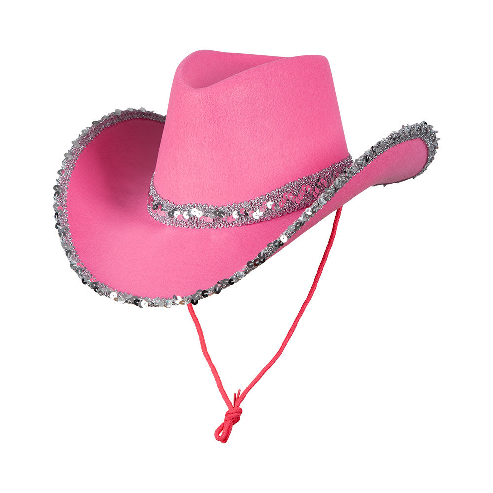 Adults Cowboy Hats Hot Pink with Silver Sequins