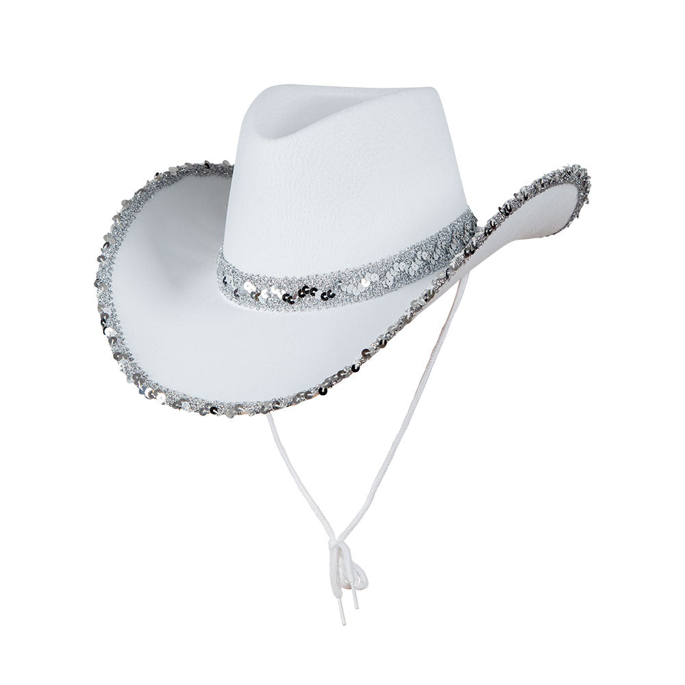 Adults Cowboy Hats White with Silver Sequins