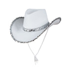Adults Cowboy Hats White with Silver Sequins