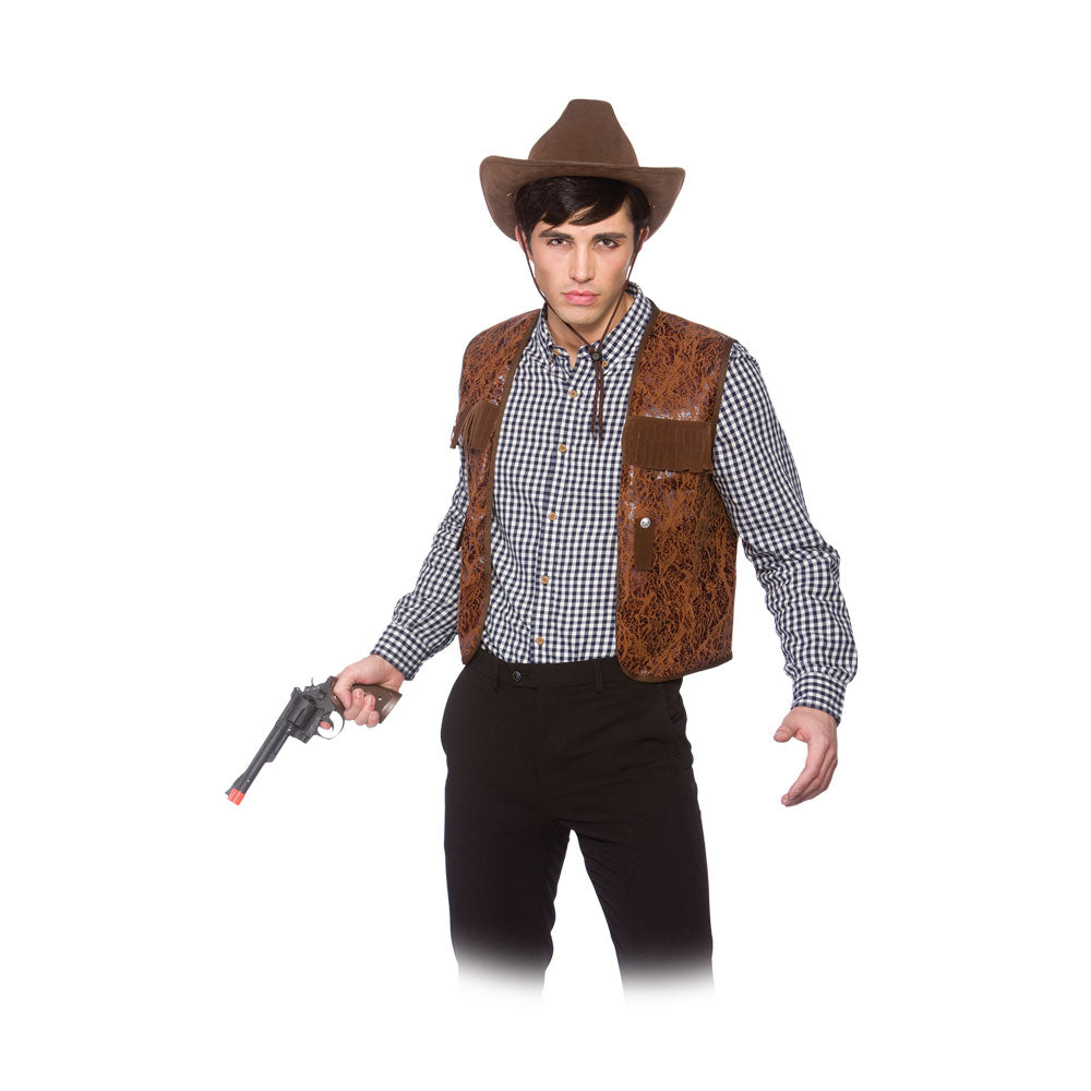 Adults Cowboy Authentic Waistcoat Brown One Size