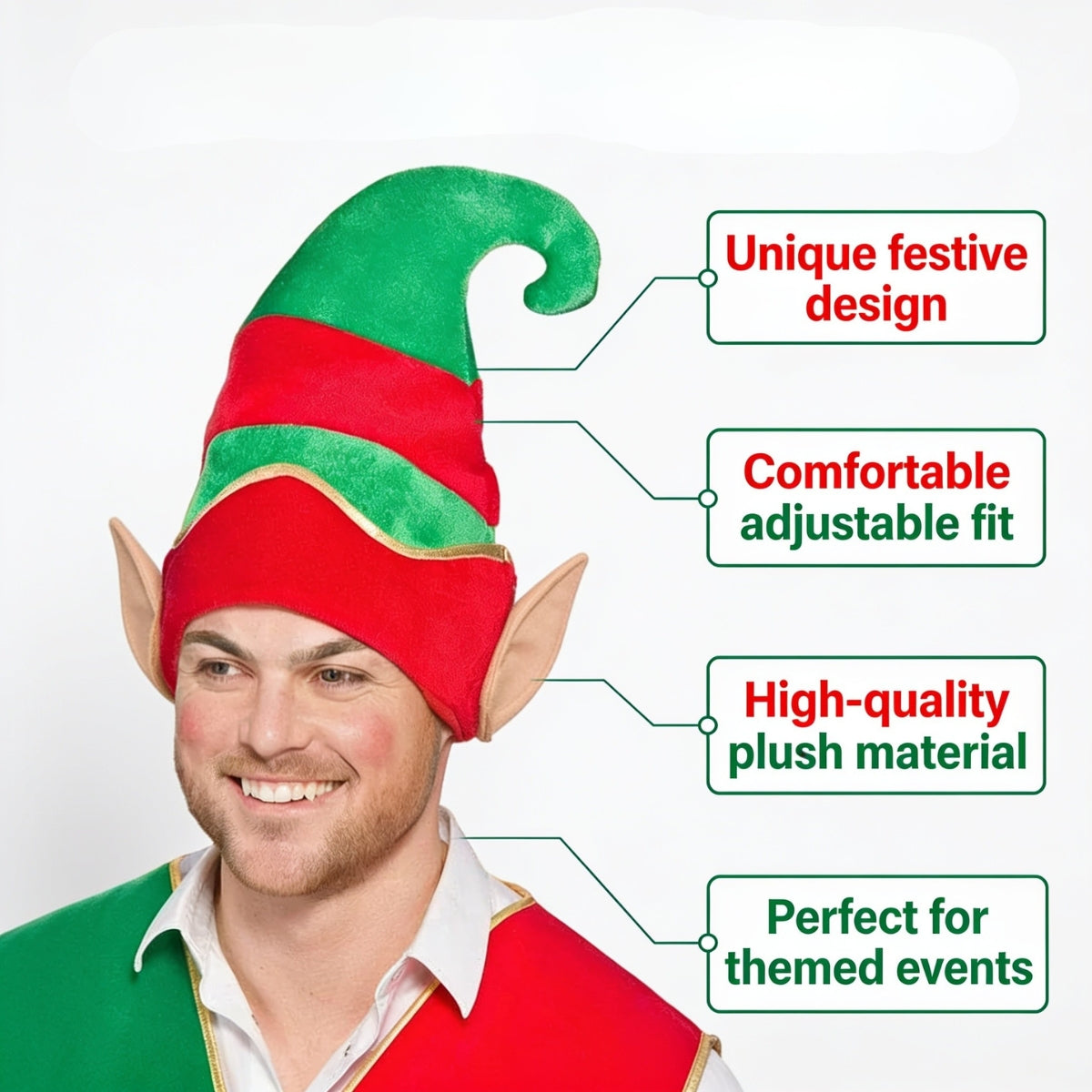 Adults Deluxe Elf Hat with Ears