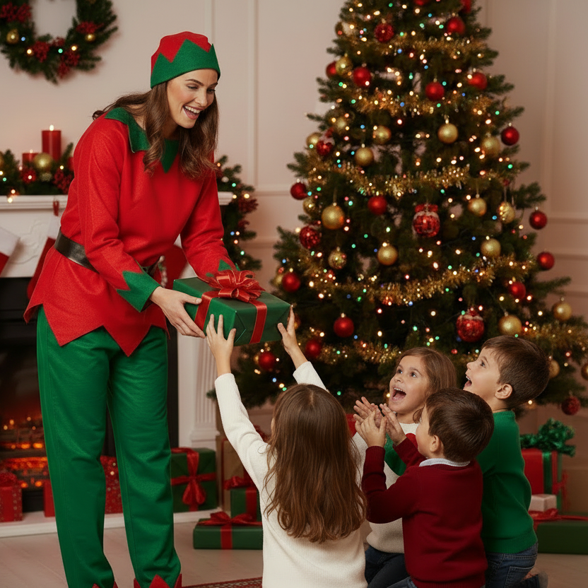 Adults Elf Costume Red And Green One Size - Why Not Shop