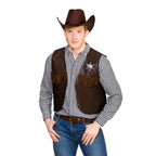 Adults Sheriff/Cowboy Waistcoat With Badge Dark Brown One Size