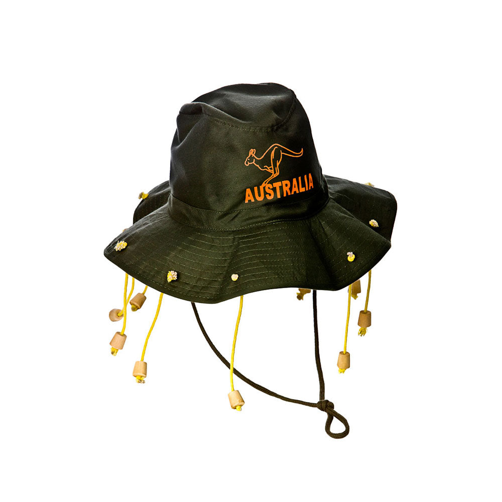 Australian Hats With Corks Green And Orange