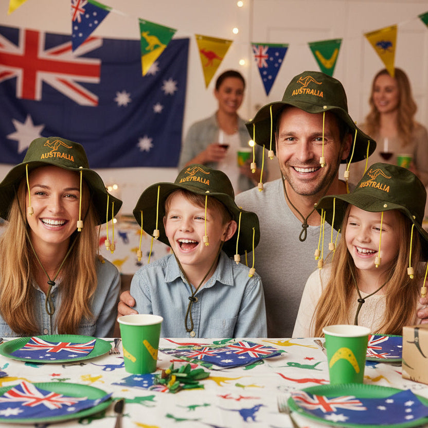 Black bucket hat with kangaroo logo and 'Australia' text on a white background