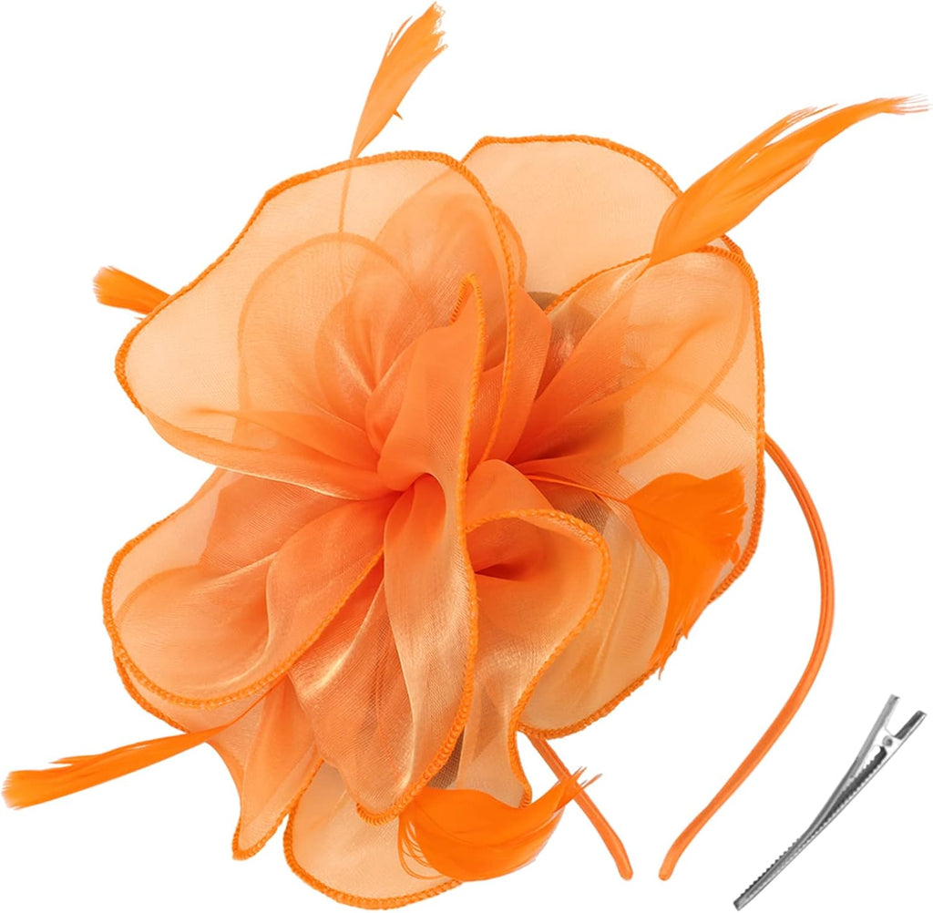 Womens Orange Fascinator With Feathers on a Headband and a Clip | Merthyr Tydfil | Why Not Shop Online