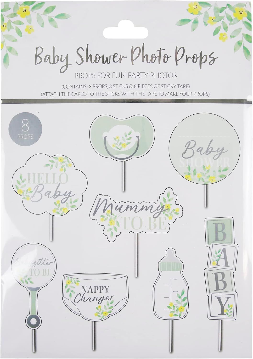Baby Shower Photo Booth Party Props Pack of 8 Customizable With A to Z Stickers | Merthyr Tydfil | Why Not Shop Online