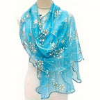 Womens Mushroom-Edged Design Long Scarf Blue