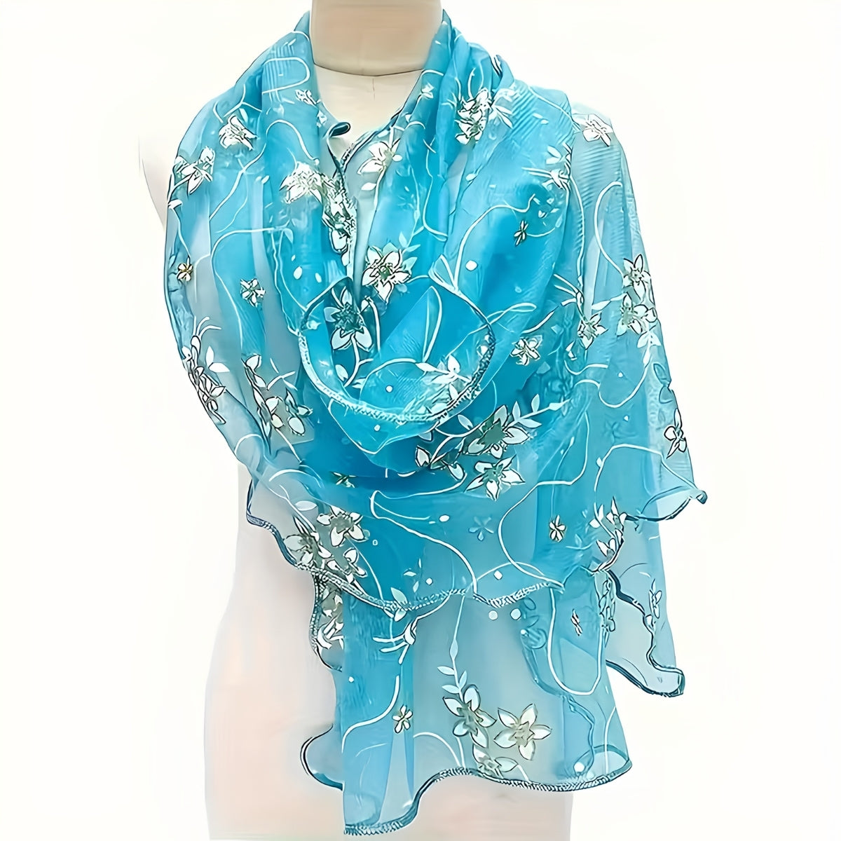 Womens Mushroom-Edged Design Long Scarf Blue
