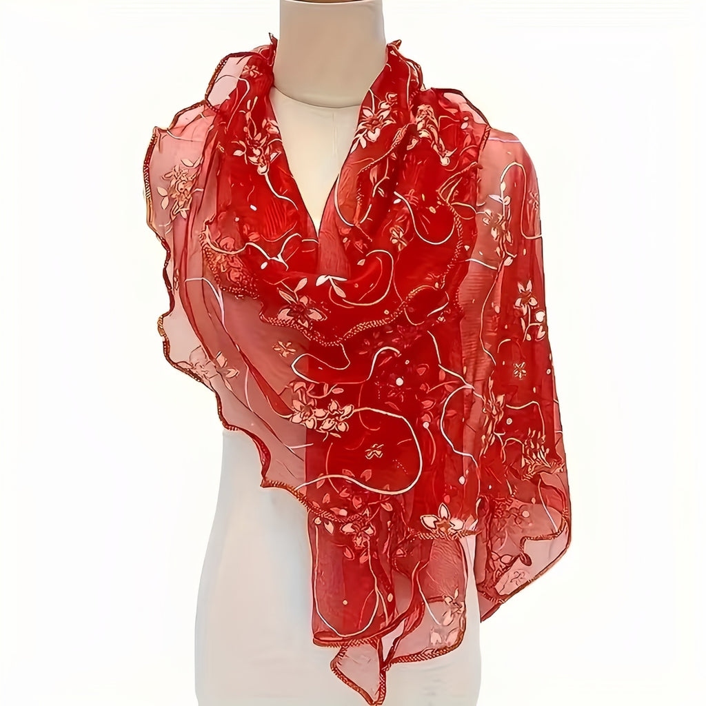 Womens Mushroom-Edged Design Long Scarf Red
