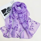 Womens Chiffon Printed Floral Scarf Purple