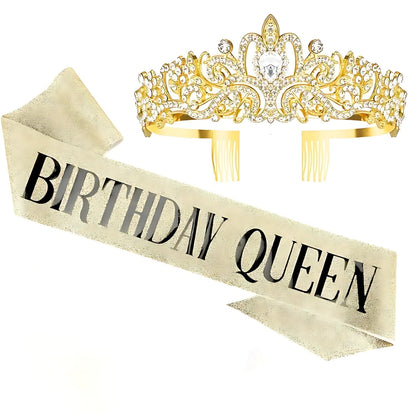 Birthday Queen Sash And Tiara Set Gold | Why Not Shop