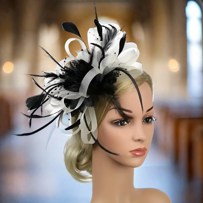 Black And White Mesh Flower Feather Headband Fascinator With Clip | Merthyr Tydfil | Why Not Shop Online